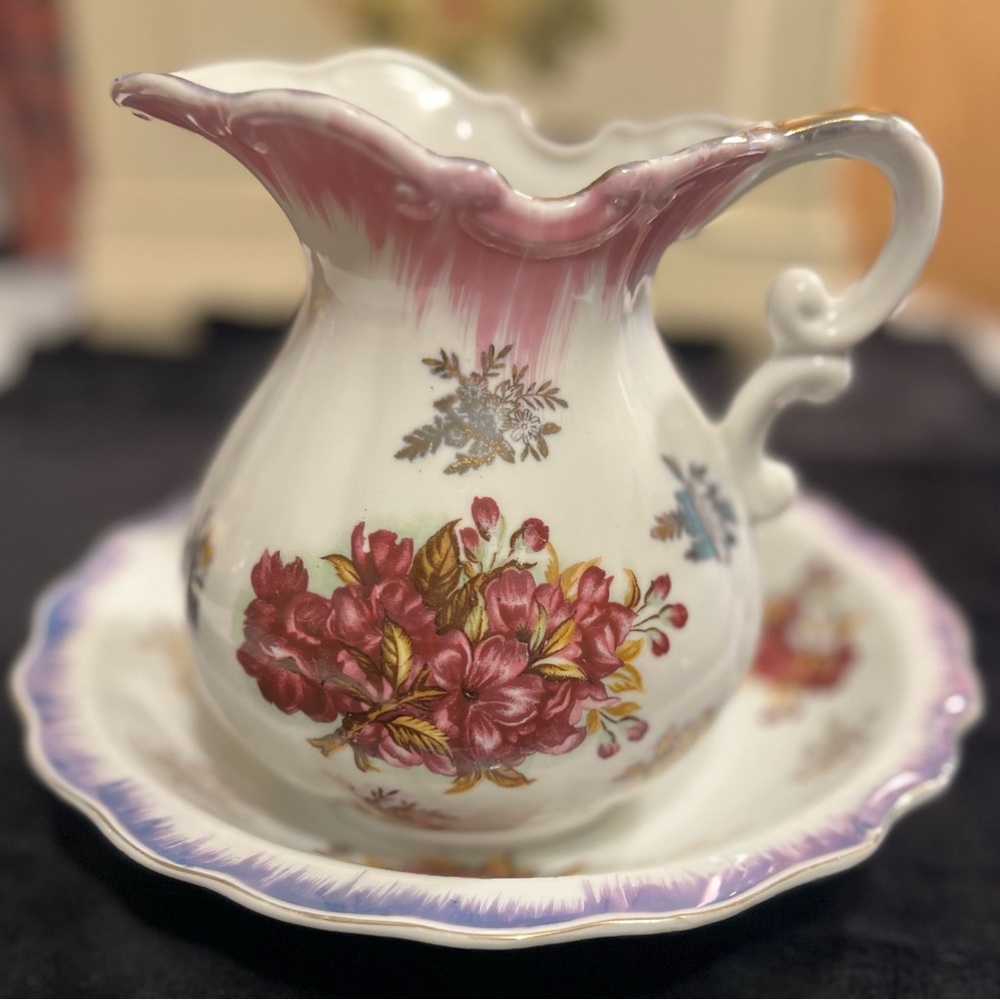 Vintage Royal Crown Derby “Derby Posies” Pattern Wash Basin and Pitcher